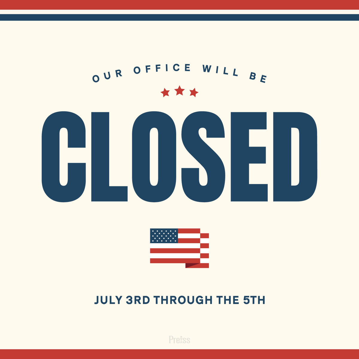 We hope that you have a fun and safe 4th of July weekend! We will be back on Tuesday July 6th.