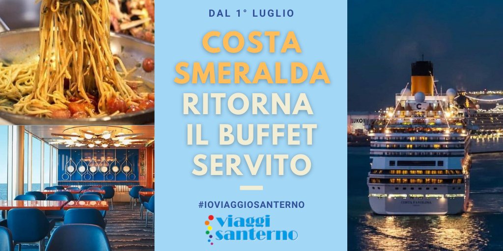Su Costa Smeralda, è tornato il buffet servito! 🛳
Con la massima sicurezza e nel rispetto delle disposizioni, si potrà gustare nuovamente i piatti del buffet, scegliendoli direttamente, ma serviti dal personale di bordo.
Un piccolo ritorno alla normalità.
#ioviaggiosanterno