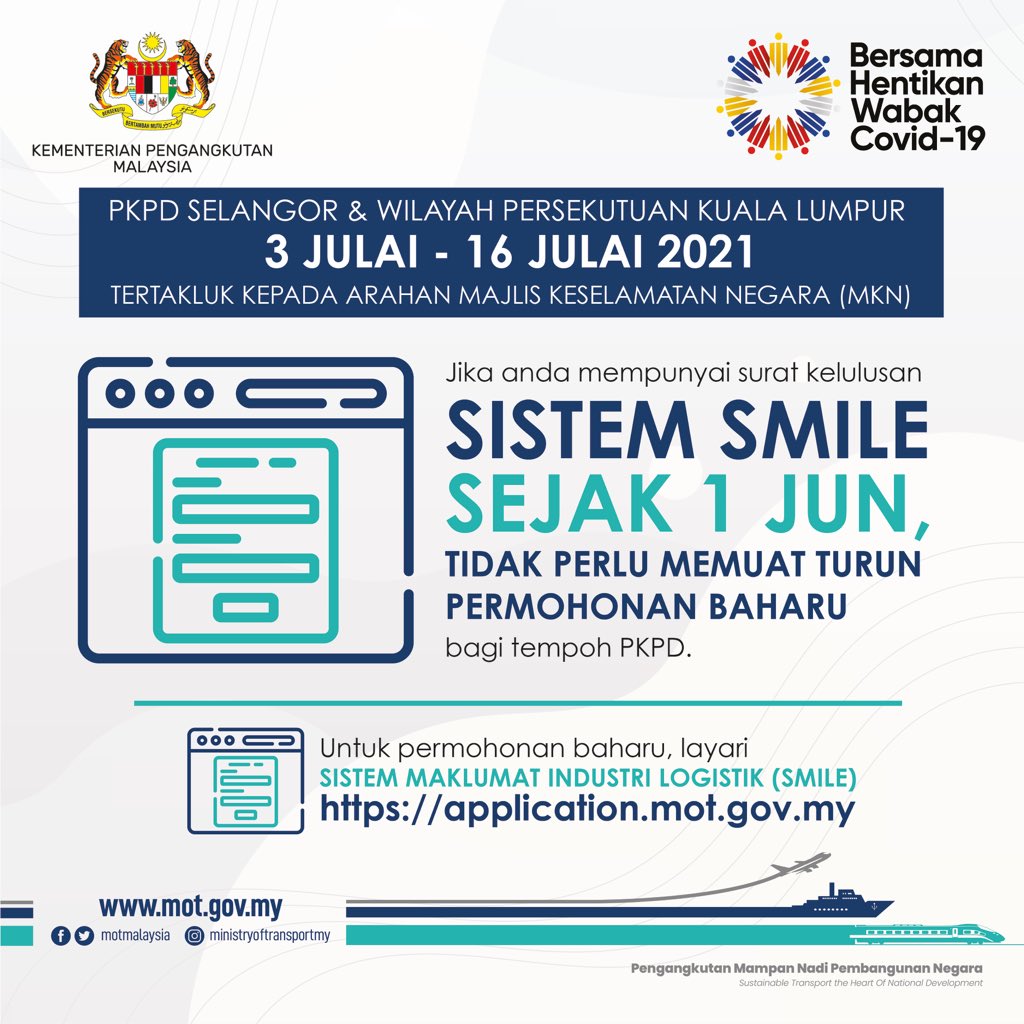توییتر M O T Malaysia در توییتر Smile Surat Pengesahan Pengoperasian Melalui Sistem Maklumat Industri Logistik Smile Mot Masih Tergunapakai Sepanjang Tempoh Ini Pemohon Tidak Perlu Memuat Turun Surat Baharu Jika Memiliki Surat