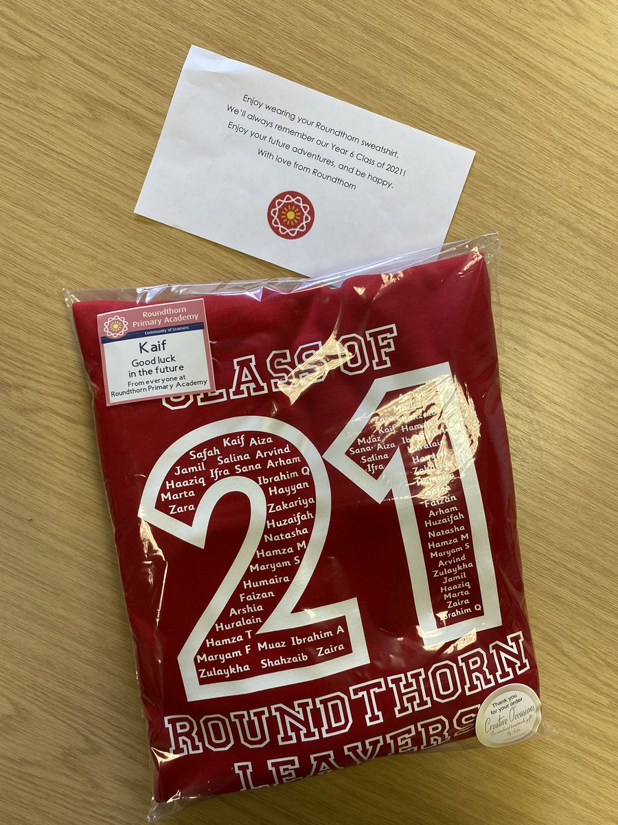 RoundthornCP's tweet photo. Looking forward to seeing our Y6’s wearing these for the last few weeks in school. 😊#leavers2021 https://t.co/w2HrMJWfGN