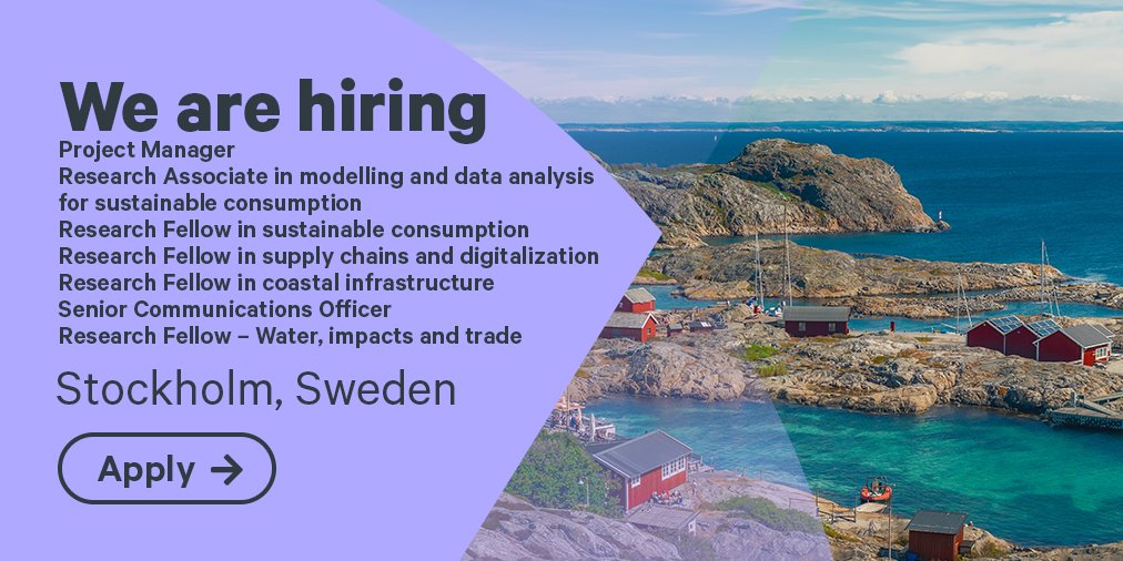 HIRING (Stockholm, Sweden) SEI HQ is growing and we are recruiting for SEVEN positions: five research candidates in modelling and data analysis for sustainable consumption, supply chains and digitalization, sustainable consumption, coastal infrastructure and water, impacts and trade, project manager and senior communications officer. Interested? Apply by 1, 6, 16 or 31 August! https://bit.ly/3vtYGYW