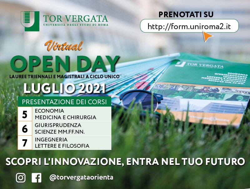 📅 5-6-7 Luglio | 9:30 | MS Teams

A un passo dal diploma ma ancora indeciso su quale corso di Laurea scegliere? Hai ancora qualche dubbio e vorresti saperne di più? Partecipa al Virtual #OpenDay di #unitorvergata 

▶️ bit.ly/3xf62kc