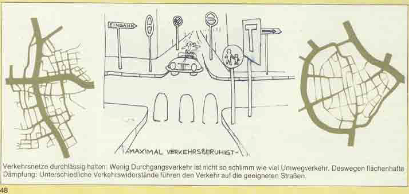 DvSchneid's tweet image. Wow wow wow! The conservative-lead German Urban Development Ministry was preaching #ModalFilter|s back in 1968: "Various traffic restrictions lead traffic to the proper streets."

(Thanks @Waldkreis for this gem of a broschure!)