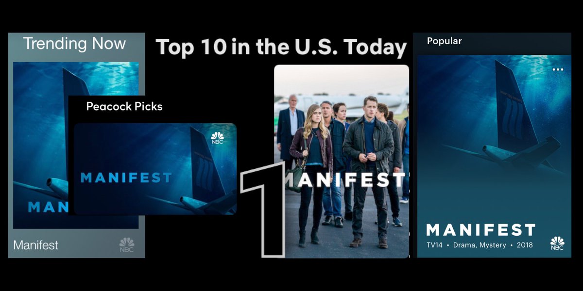 SaveManifest's tweet photo. Manifesters! Manifest has maintained the #1 ranking in @netflix’s Top 10 going on 4 days straight, has been either the #1 or #2 show on Netflix for 3 weeks straight, is under Trending Now on the @nbc app, Popular on @hulu and Peacock Picks on the @peacocktv app! #SaveManifest https://t.co/MLSxBAa4vL