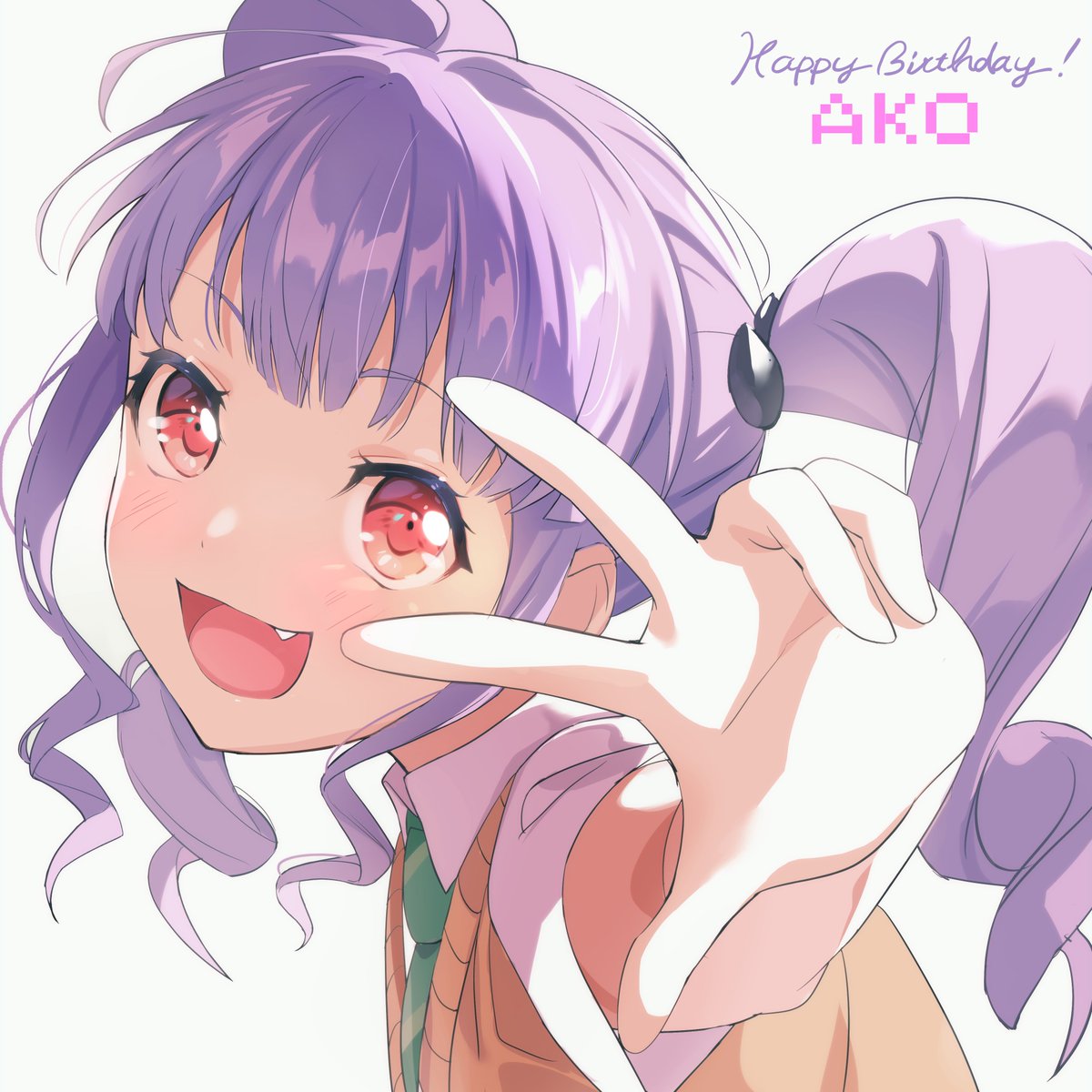 1girl solo fang twintails purple hair smile happy birthday  illustration images