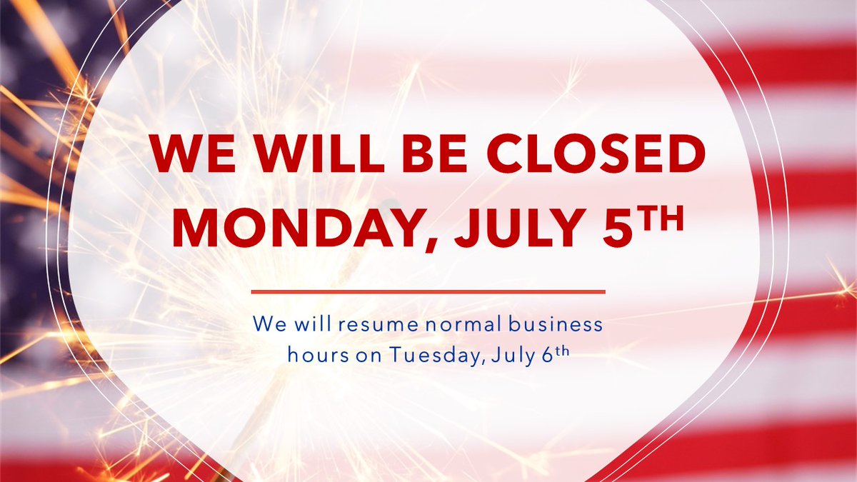SummitRehab1's tweet photo. In observance of Independence Day, our offices will be closed on Monday, July 5th. ❤️🤍💙
#happy4thofjuly #summitrehabspokane  #independenceday https://t.co/wrLIAZNQHF