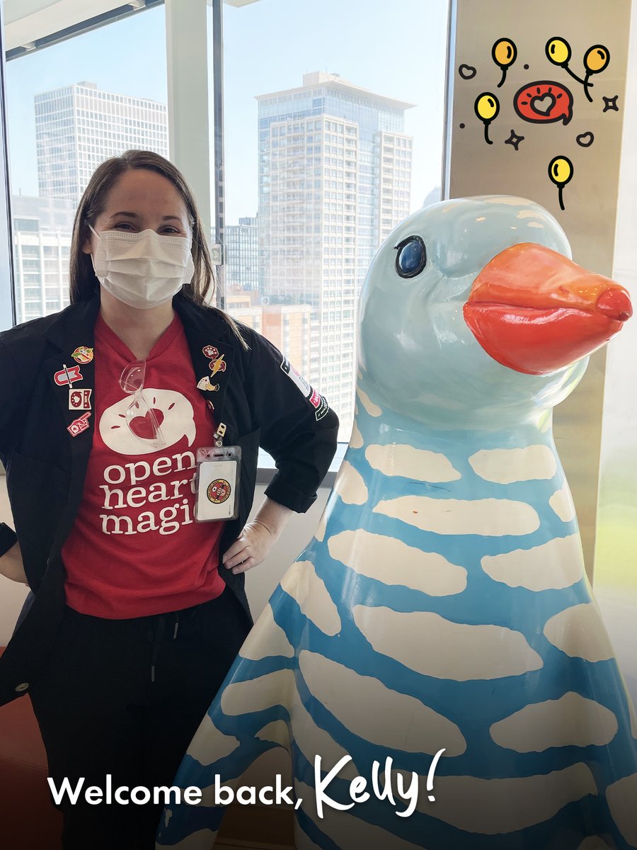 OpenHeartMagic's tweet image. WELCOME BACK, KELLY! We don’t have a physical “How to be a Hospital Magician” book on the shelf, but if we did, Kelly would’ve written it. *Large penguin included for scale* #welcomebackbedsidemagic