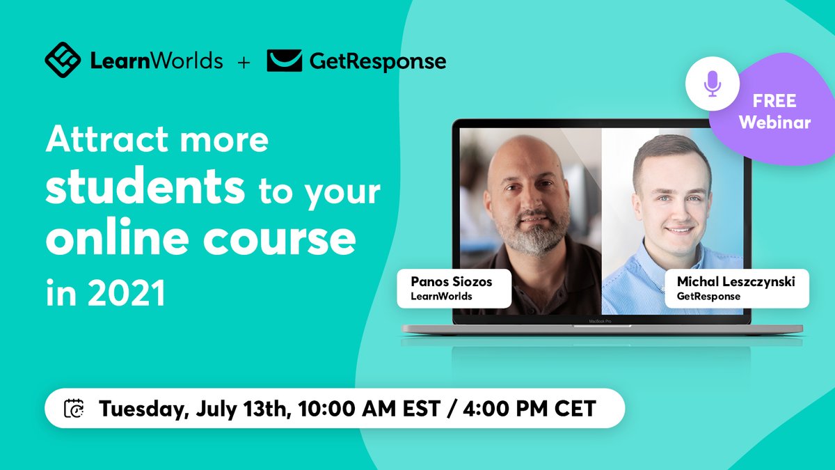 LearnWorlds's tweet image. 🔥 You are invited to our free webinar for #coursecreators, business owners, educators, and executives who want to boost their #coursesales. 

learnw.net/attract-studen…

🕰️ When: Tuesday, July 13th, 10:00 AM EST / 4:00 PM CET

💰 How much: it’s FREE!
