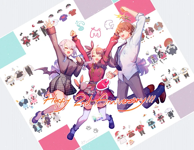 2周年おめでとうございます!!こうして2周年という節目をお祝いできること、本当に嬉しく思います……!
#すめし2周年 
#SMC組 #はかせレポート #れなの鳥っくアート #加画美 