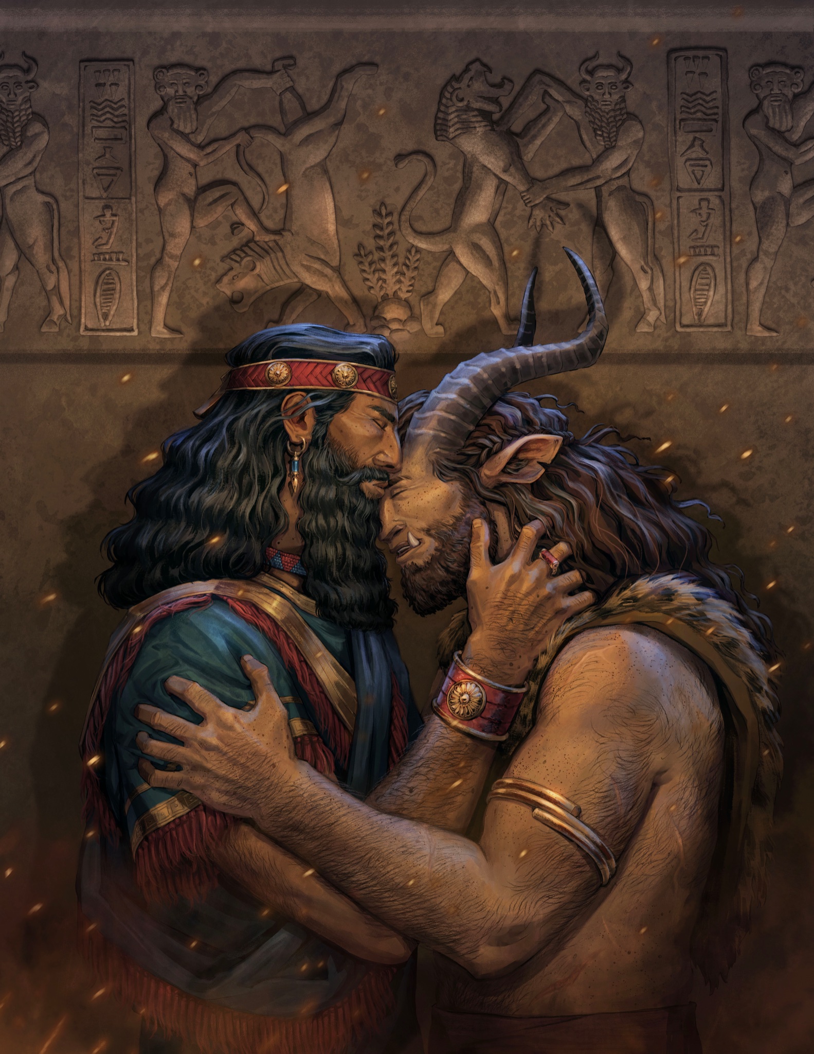 Kiana Hamm on Twitter: "Gilgamesh & Enkidu, done for the “Classics, but make it gay” zine. Thank you to the mods for letting me stray from the prompt a bit and paint