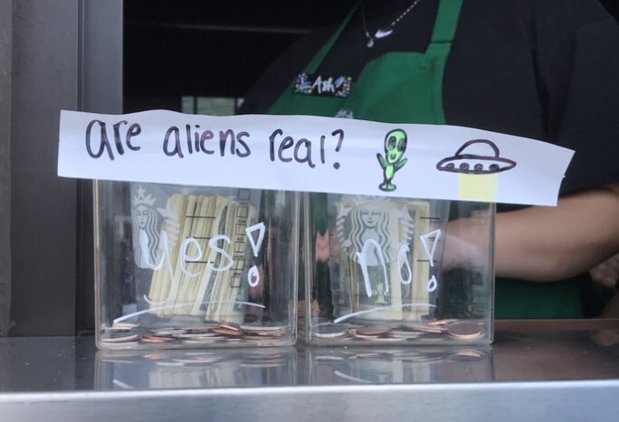 KC3RT's tweet photo. Local @Starbucks celebrating #WorldUFODay. #Starbucks https://t.co/NjAWcie3fF