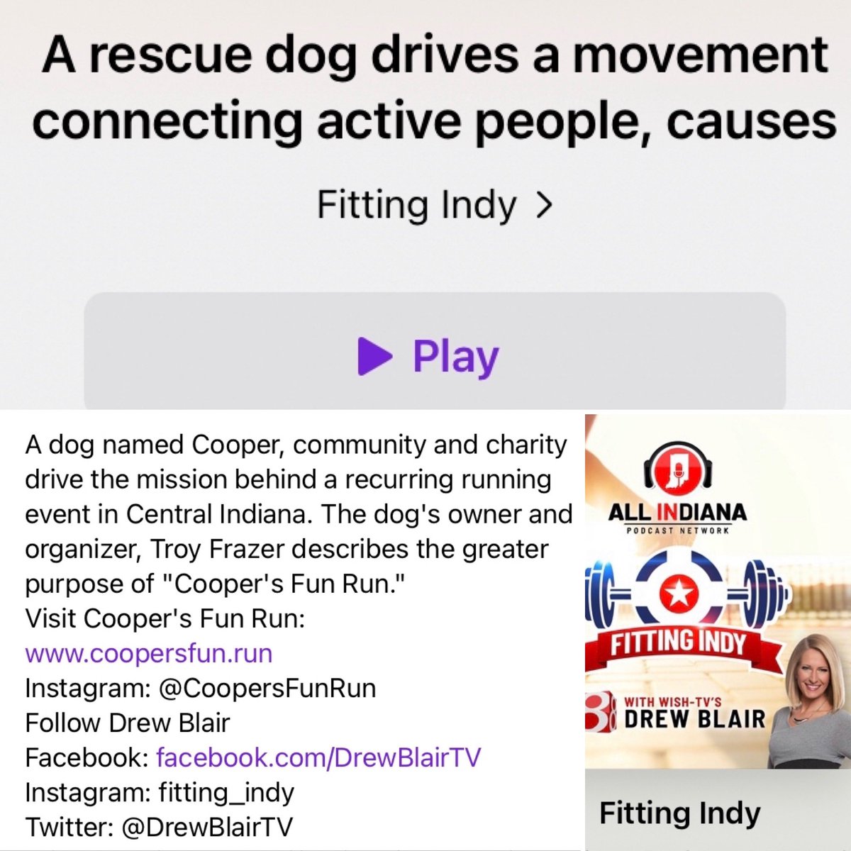 “WooF” my Running Sidekick got the opportunity to share about Cooper’s Fun Run on Fitting-Indy hosted by Drew Blair.