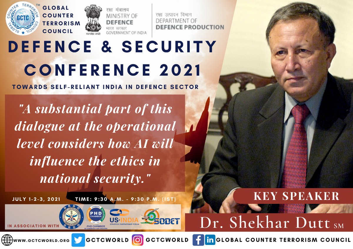 GCTCWORLD's tweet photo. Key Speaker Dr. Shekhar Dutt, SM on artificial intelligence and national security with @CleoPaskal #DEFSECGCTC2021 #GlobalSecurityGCTC #DefenceR&D #InformationwarfareGCTC
@adgpi @indiannavy @IAF_MCC @DefProdnIndia @PMOIndia @DefenceMinIndia @LMIndiaNews @IndiaToday @NewsX https://t.co/HxbdvlRGFz