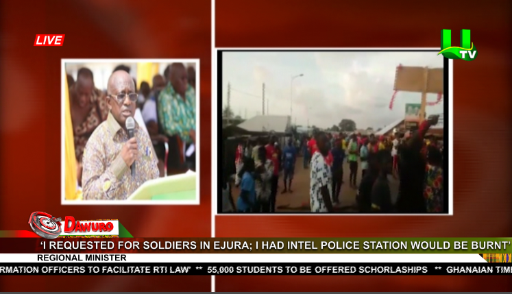 utvghana's tweet photo. #DAWURO

‘I requested for soldiers in Ejura; I had intel the police station will be burnt’ – Regional Minister

#UTVGhana #UTVNews #DespiteGroup https://t.co/aZdwhUTIqx