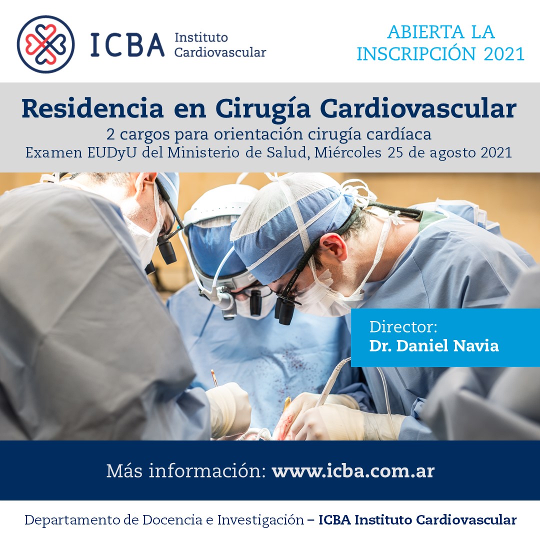 ICBAcardiaca's tweet photo. Abierta la inscripción para el concurso de Residencia en Cirugía Cardiaca en el ICBA. Residencia Universitaria asociada a la Universidad de Buenos Aires. 
Los residentes se entrenan durante 4 años y participan en mas de 1100 cirugías cardiacas anuales.

https://t.co/ylQGu7JuXk https://t.co/Wyw531ai3j