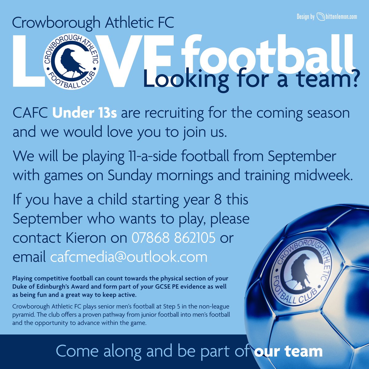 CrowboroughAFC's tweet photo. Let’s get the kids back outside! #GrassrootsFootball #crowsfamily https://t.co/Y87XzbSHK4