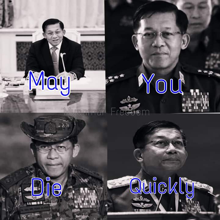 phyu_won's tweet photo. #WhatsHappeningInMyanmar 
The one who brought the nightmare to our citizens,killed the kids,stole and sold the country.WE WILL NEVER FORGIVE YOU!!WISH YOU TO DIE FAST BASTARD!!CHEATER!! BE THE WORST BIRTHDAY YOU WOULD EVER EXPERIENT. https://t.co/gOY3pe7i6M