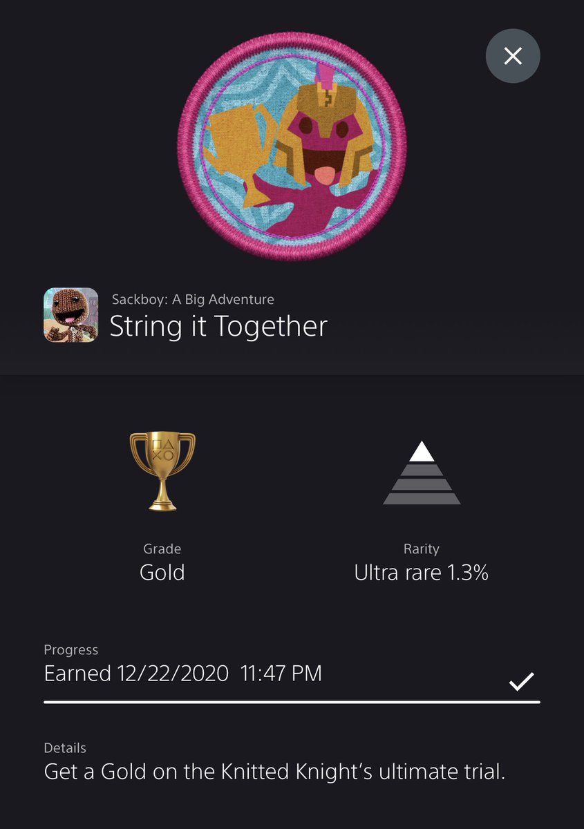 Raiders1901's tweet photo. @PS5Trophies_ @notaxation This trophy for the Sackboy platinum… probably the greatest gaming feat I have ever accomplished https://t.co/CAuLu4Ez7N