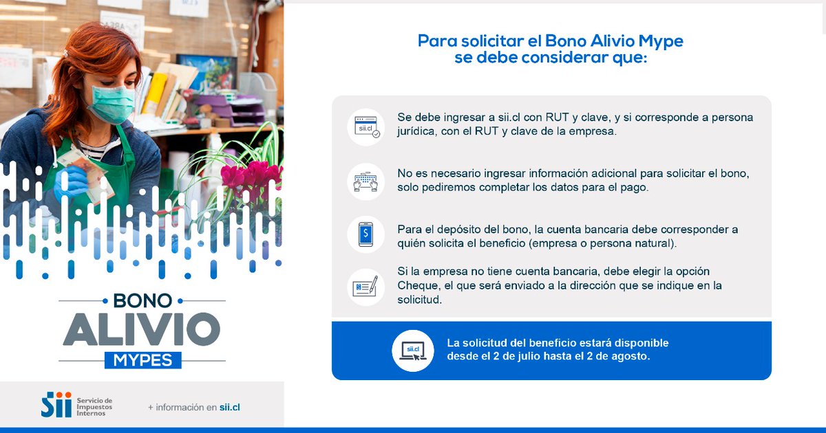 sumaklatam's tweet photo. Ya está disponible opción para que micro y pequeñas empresas afectadas por la emergencia sanitaria soliciten el Bono Alivio Mypes toda la info aquí 👇👇
https://t.co/EykDLHi8ib @SII_Chile https://t.co/lBfibrCWAj