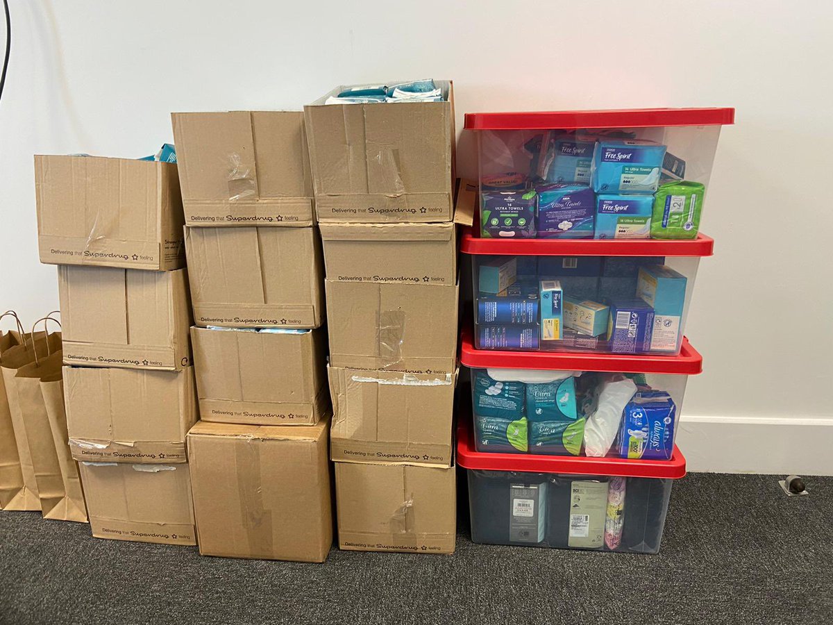 WHSParliament's tweet photo. … larger bags of a weeks worth of sanitary products An extra big thank you to Cheryl and Rachel M from Dow for their help and assistance Its hugely appreciated https://t.co/AMB8vcePqC