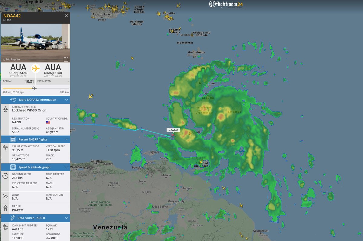 #NOAA42 now into #HurricaneElsa. flightradar24.com/NOAA42/2843465d