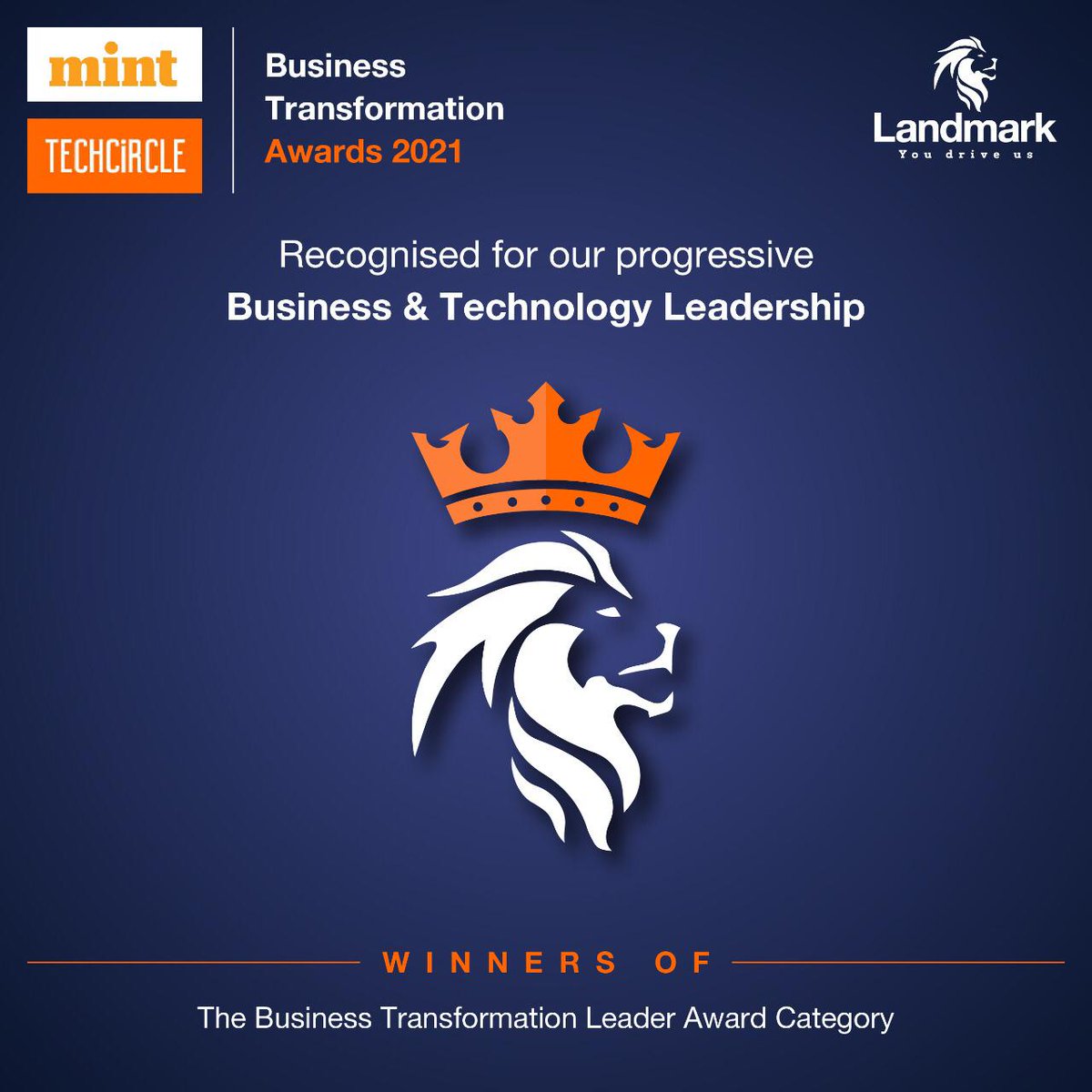 It is a great moment indeed for Group Landmark! We are humbled to receive the Business Transformation Leader Award, at the TechCircle Business Transformation Awards 2021. Landmark is rapidly embracing the changing world. This is just the beginning. 

#GroupLandmark #YouDriveUs