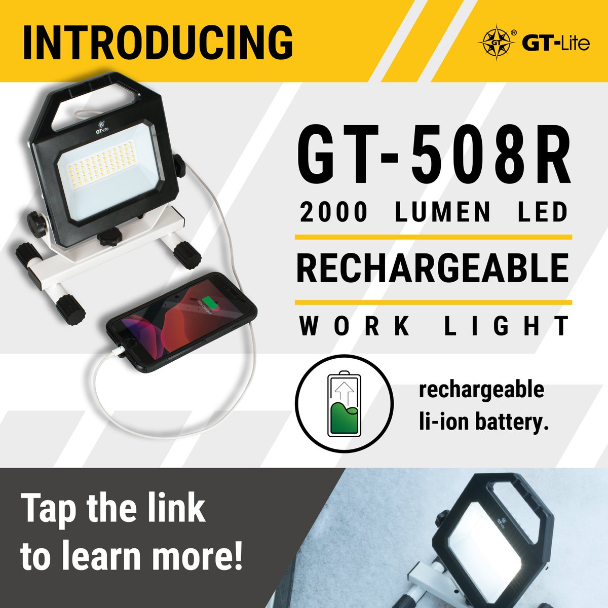 GT-Lite 2000 Lumen LED Rechargeable Work Light