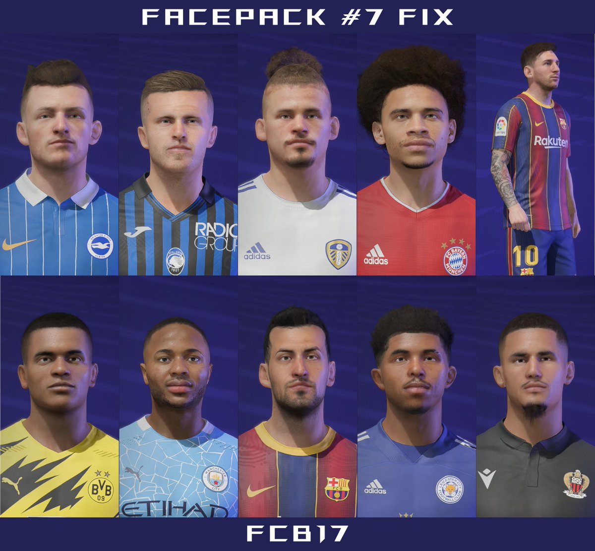 FCB175's tweet photo. Facepack #7 fix release 🥳🔥

🔗https://t.co/YCm3pLpn5X🔗
✅Fixed all issues involving ID conflicts
✅Added new faces + small fixes for previous faces
✅Made compatible with latest title update

Squad file + lua scripts included for easy installation 📁

#FIFA21 #genericgenocide https://t.co/w3n1LWgmgB