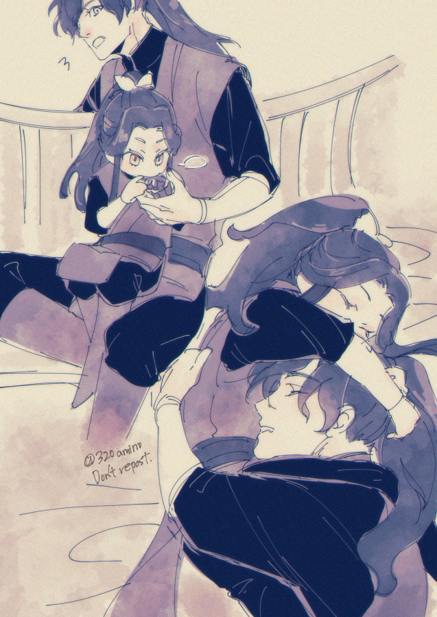 long hair ponytail multiple boys 2boys aged down sitting sleeping  illustration images