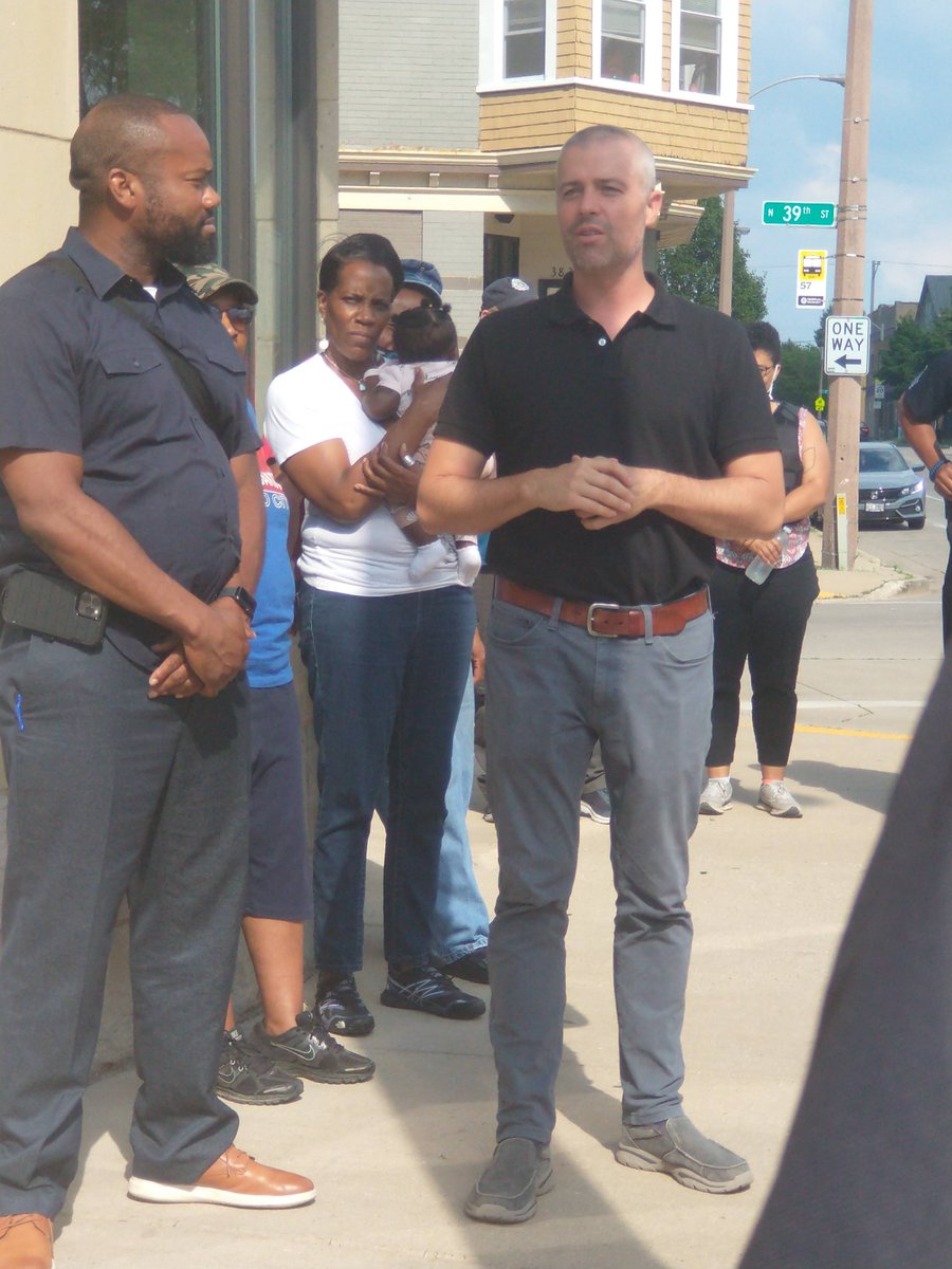 milwaukeedpw's tweet photo. Great to be joined by Ald. Stamper, @milwaukeepolice and @milwaukeedns for a community walk where we enjoyed the Active Street on Galena. And thank you to @safesoundinc &amp; UMCS for hosting us and for all your dedication to the community! https://t.co/4dPfbSrLRo