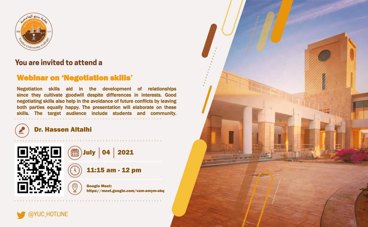 Invitation - Webinar on ‘Negotiation skills . venue : meet.google.com/vam-amym-sbq