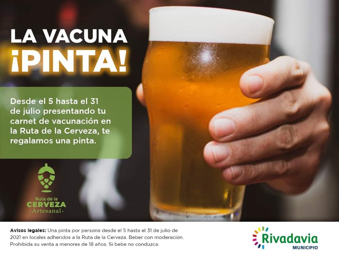 cosmos935's tweet image. Si ya te vacunaste contra el Covid, en Rivadavia, junto a los emprendedores de la Ruta de la Cerveza Artesanal, te regalamos una PINTA, para que disfrutes de la mejor cerveza de San Juan, desde el 5 al 31 de julio.  #CervezaArtesanal #PintaGratis #Rivada

fmcosmos.com/2021/07/02/riv…