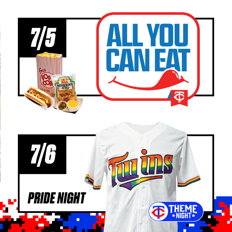 Twins's tweet photo. RT for a chance to win 4 tickets to our game on July 10th OR July 11th vs DET! (2 winners selected)

Join us for Welcome Back Week as we celebrate 100% capacity at Target Field! #MNTwins