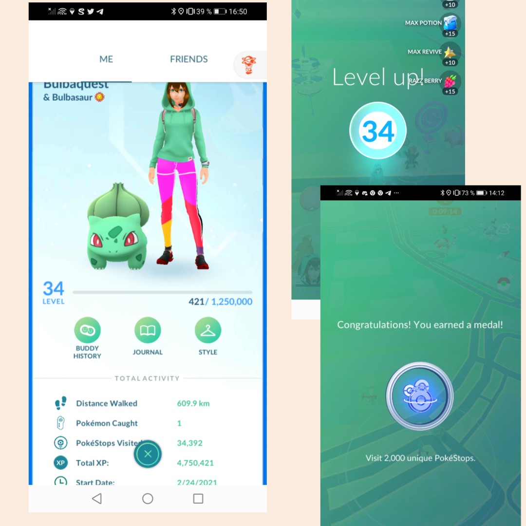 BulbaQuest's tweet image. Level 34 with only 1 Pokemon caugth. Zero raids, zero lucky egg, zero friendship interactions. I reached my first platinum medal, 2000 unique Pokestops visited 💞❤️💖 34.392 total Pokestops 💖❤️🥰💞