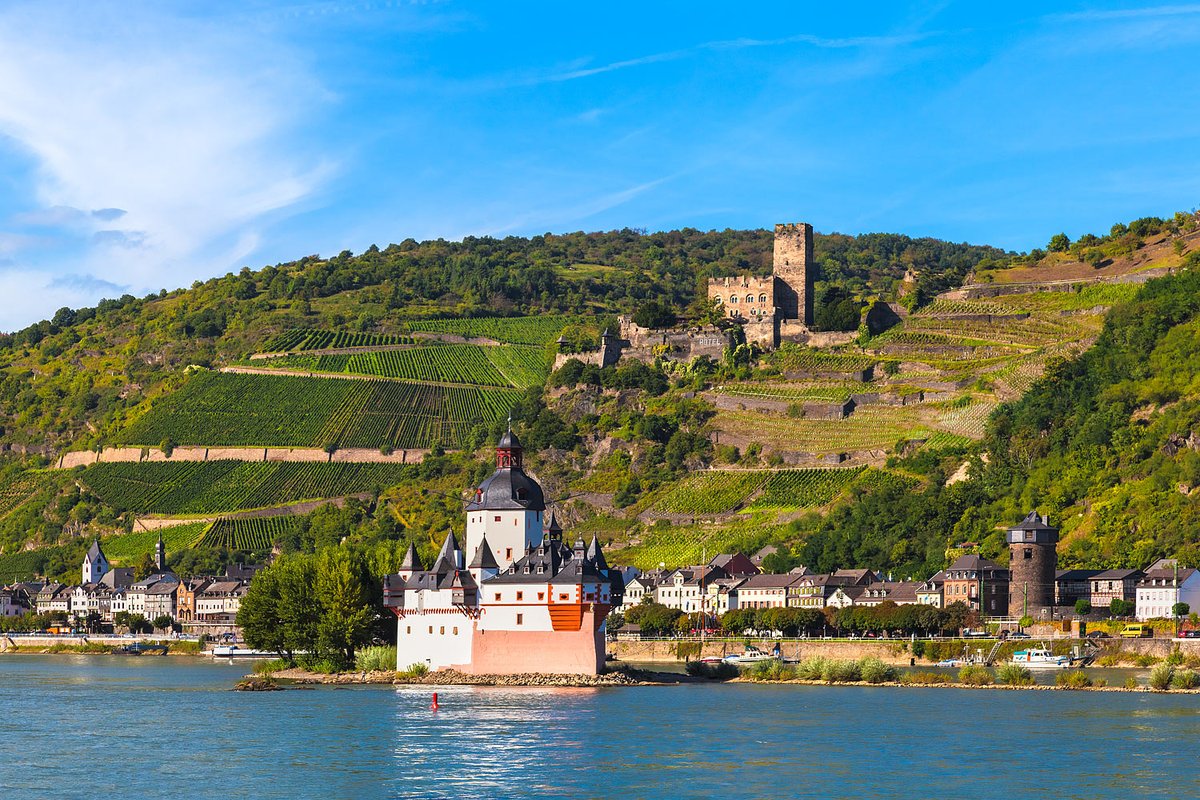 Kaub, Rhineland-Palatinate - Pfalzgrafenstein Castle and Gutenfels Castle in the Upper Middle Rhine Valley - UNESCO World Heritage Site.

#Mittelrheintal #Germany <a href="/GermanyTourism/">GermanyTourism</a> #RLPerleben #Rhein #Castles #Europe #wanderlust #yourstrulygermany