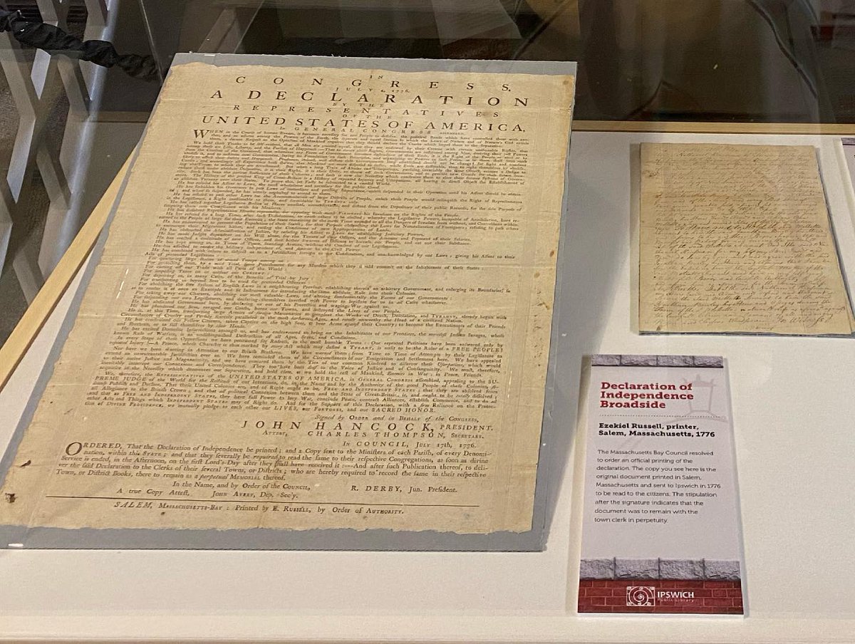Come see some history! Ipswich’s copy of the Declaration of Independence Broadside is on view at the Library through September 2021! For more, visit:
ipswichlibrary.org/ipswichs-copy-…