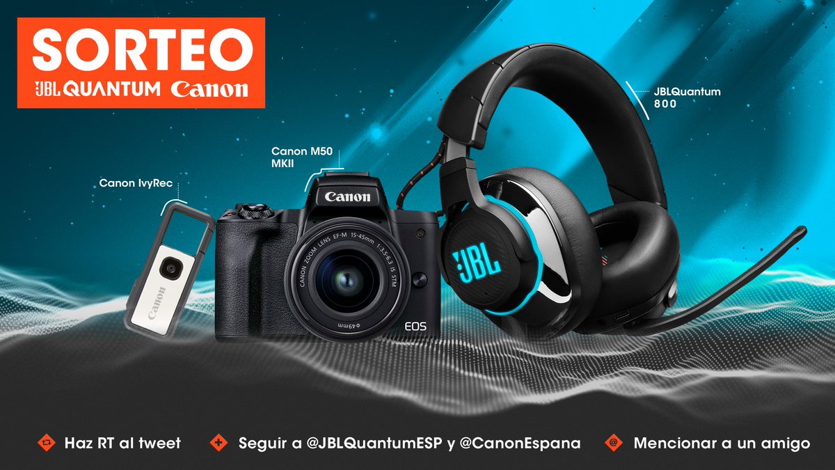JBLQuantumESP's tweet photo. ‼️SORTEO ¿Quieres dar el salto a los streams o mejorar tu calidad de directo? Ojito a esto👀

Sorteamos dos packs compuestos de: 
🎧JBL Quantum 800
📸Canon M50 MkII
🤳Canon IvyRec

Para participar: 
🔁RT este Tweet.
✅Seguir a @JBLQuantumESP y @CanonEspana.
✍️Menciona a un amigo. https://t.co/tzXtgMNTnQ