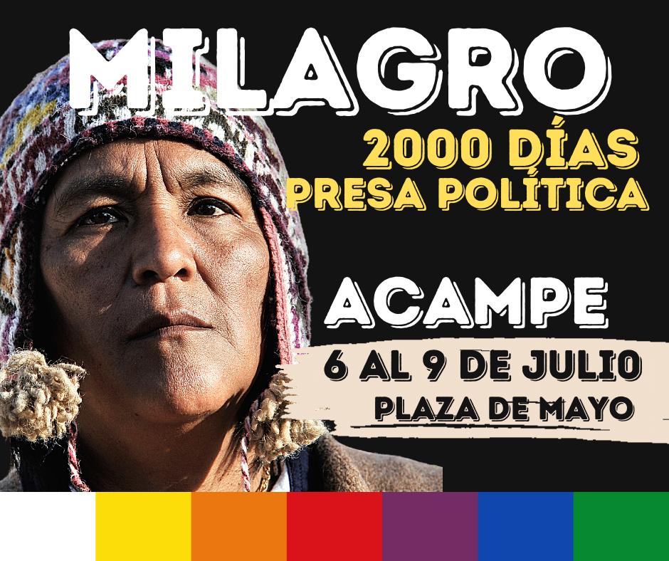 Fecoopba1's tweet photo. *Milagro Sala*
*2000 días presa política*
_Del 6 al 9 de Julio_
*ACAMPE en Plaza de Mayo*
_Militancia, Dignidad, Liberación, Independencia_
4 jornadas para reunir la fuerza necesaria y conquistar la Justicia que nos fue negada. https://t.co/YZnpGUqxbx