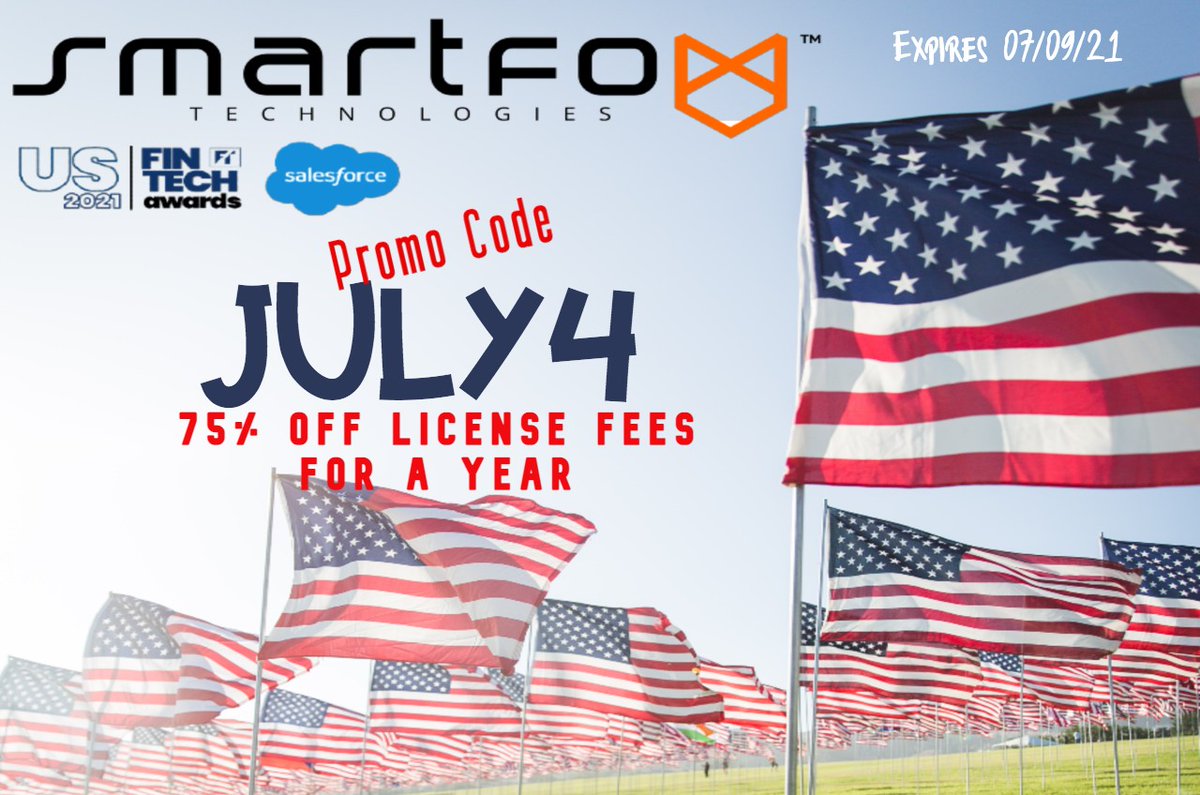 SmartfoxT's tweet photo. SmartFox Technologies™ announces our 4th of July promo code "JULY4" for the first 4 new customers who sign up for SmartFox Prime© by 07/09/21 - 75% off license fees for one year. Sign up today at https://t.co/vKKBdyyL2t #salesenablement #salesforecasting #artificialintelliegence https://t.co/aVOpYRygIh