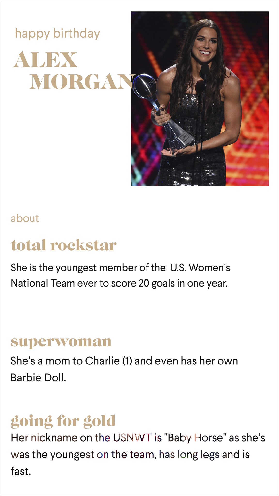 Happy birthday to super mom/soccer superstar Alex Morgan ( )! 