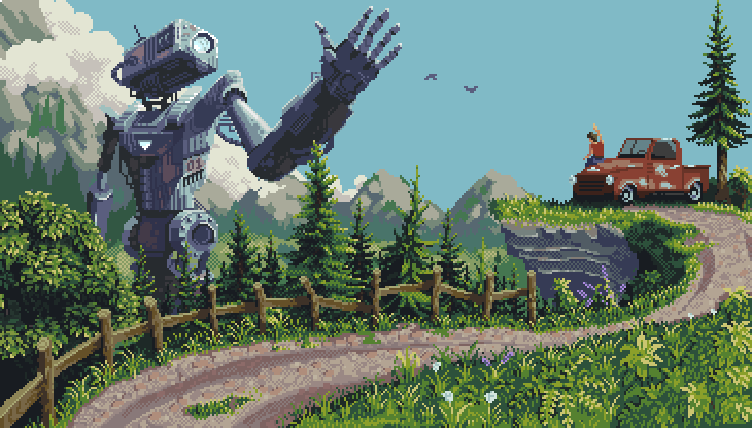 Thoof4's tweet photo. Friendly neighborhood giant surveillance robot #pixelart #ドット絵 #aseprite https://t.co/NjpgVhpb9P