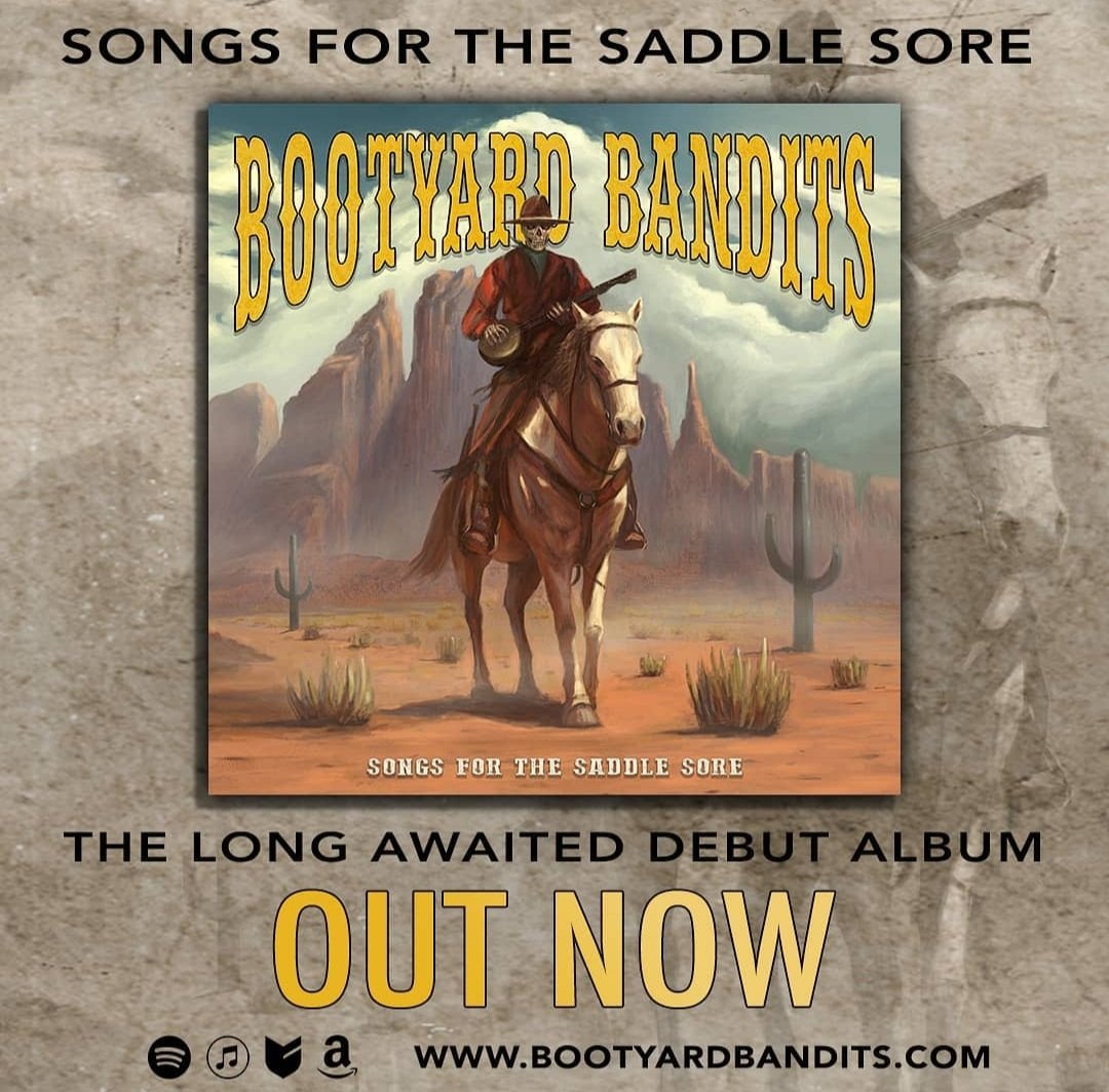 IT'S OUT! Our debut album SONGS FOR THE SADDLE SORE is out today!
Took us long enough. But all 15 tracks, full of daft heavy country goodness, are now available on all the usual sites for downloading and streaming. Go and treat your earholes cowpeople!
#bootyardbandits