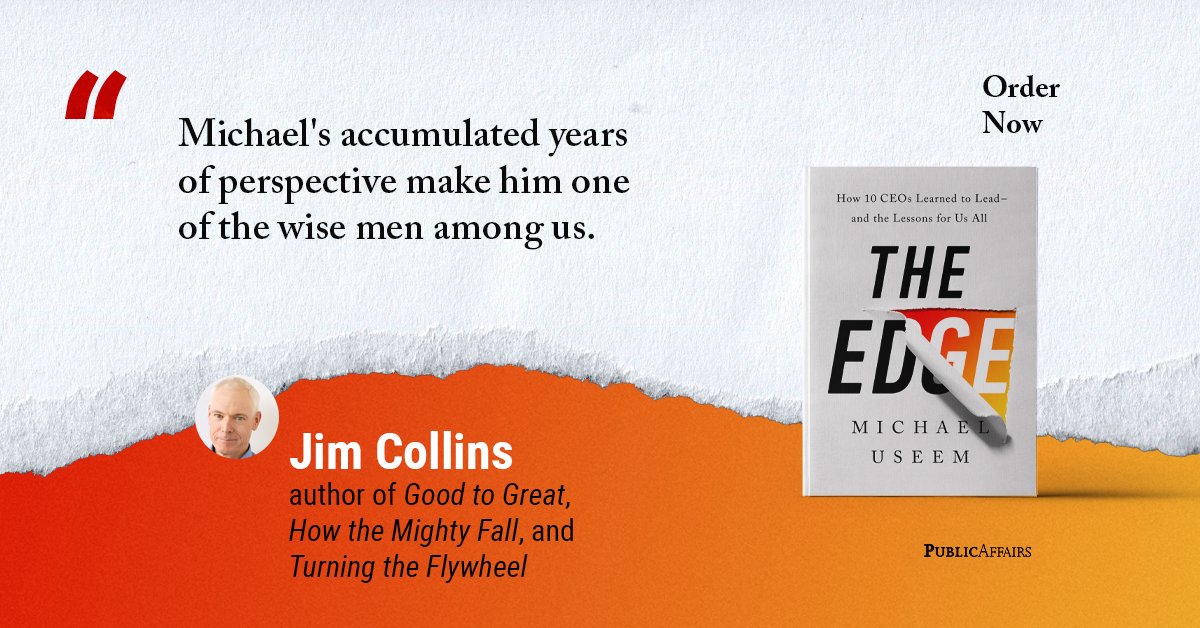 Mike Useem (@mikeuse) on Twitter photo Thank you for the support, <a href="/level5leaders/">Jim Collins - Good to Great</a>! In #TheEdge, I examine the emerging leadership styles of 10 executives to better appreciate what gives them the edge that outsiders, aspirants, and instructors may still not appreciate or see. TheEdgeBook.com Thank you for the support, <a href="/level5leaders/">Jim Collins - Good to Great</a>! In #TheEdge, I examine the emerging leadership styles of 10 executives to better appreciate what gives them the edge that outsiders, aspirants, and instructors may still not appreciate or see. TheEdgeBook.com