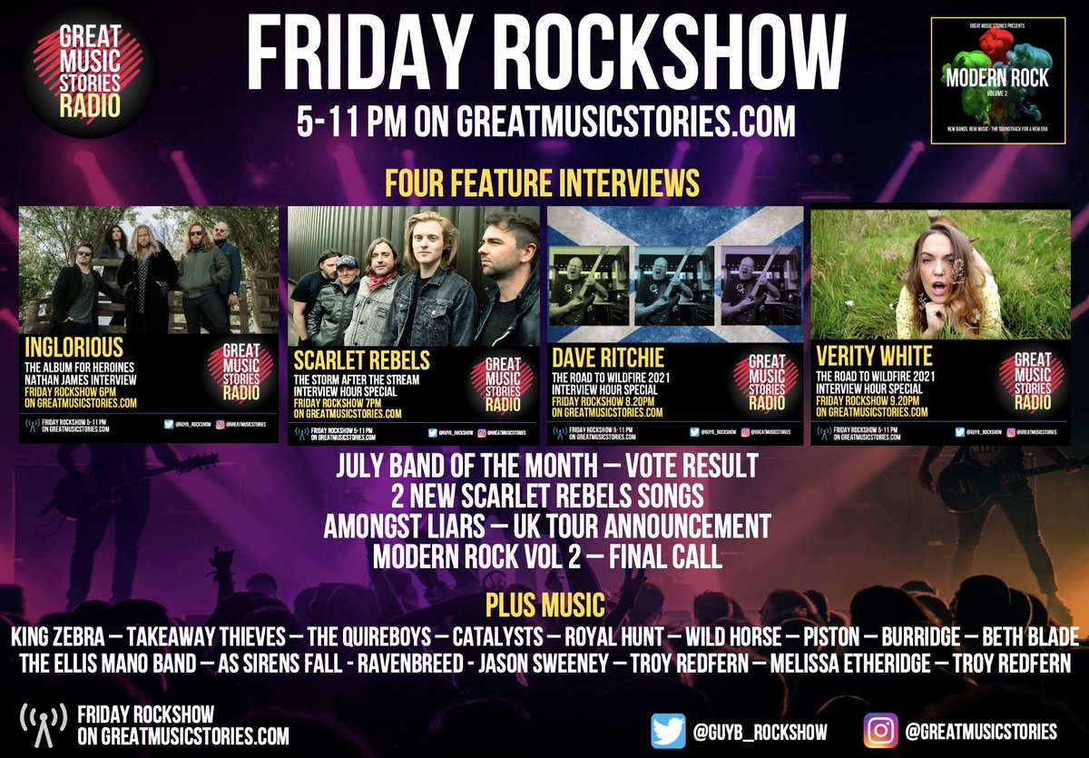 GuyB_rockshow's tweet photo. Tonights schedule still to come on https://t.co/QwdpOSZDCT
7pm @ScarletRebels 80-min special behind the scenes at the stream concert event
8.20pm @DaveLeeRitchie Road to @WildFireFestUK Hr - with Rosie the dog 
9.20pm @VeeBear, #RockNigel @andyfinlay07 go crazy ay @loverocksfest https://t.co/TCL8n2a6II