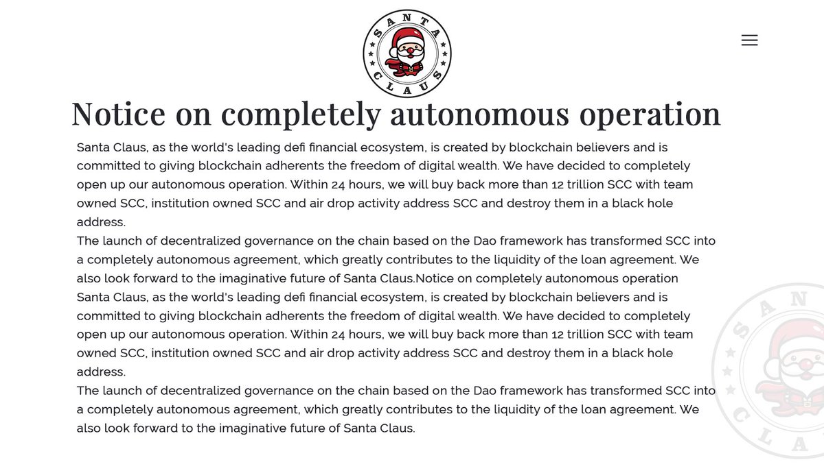 SantaClausscc's tweet photo. ✅Notice on completely autonomous operation↗️↗️
Santa Claus🥰🥰

#Coin98 #BinanceSmartChain  #DeFi #BNB  $BNB #Binance https://t.co/M1LuomhKR9
