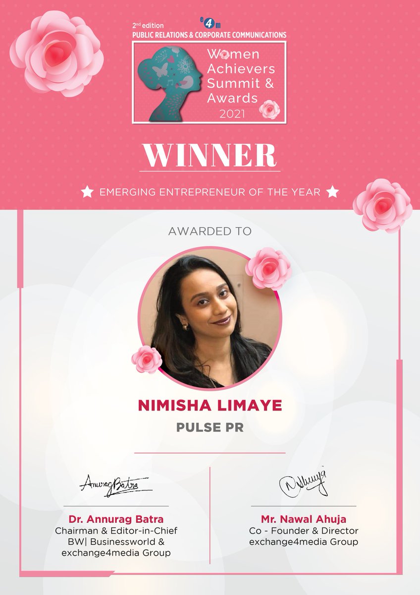 e4mtweets's tweet photo. Our heartiest congratulations to Ms #NimishaLimaye, #PulsePR for winning the Emerging Entrepreneur of the Year Award at 2nd edition of Exchange4media PR and Corp Comm Women Achievers Awards 2021
@anuragbatrayo @nawalahuja @karanbhatias
#WomenAchieversAwards #e4mprwomenachievers https://t.co/7alr4VB9xv