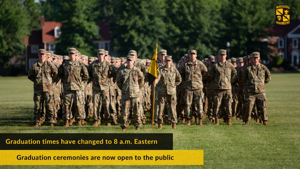 📣 📣 📣 GRADUATIONS START AT 8:00am (Eastern)📣 📣 📣

All graduations are now open to the public. They will take place on Brooks Field at 8 a.m. Eastern. Visit our website futurearmyofficers.army.mil/graduation-inf… to get information about each regiment!

<a href="/CG_ArmyROTC/">Brig. Gen. Maurice Barnett</a> | <a href="/CSM_Gan/">CSM Jerimiah Gan</a>