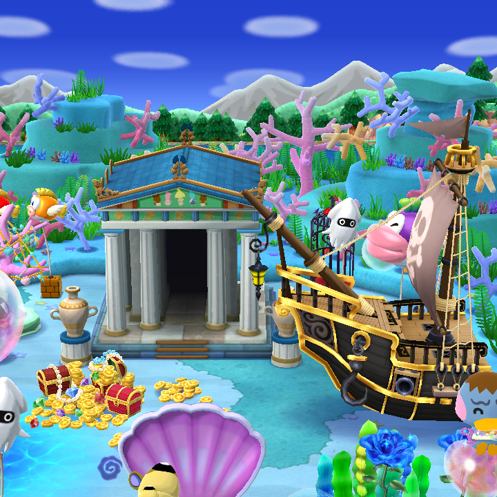 SyrSci's tweet photo. Aqua Park Area 6: Treasure Hunting #PocketCamp ; guests experience a simulated treasure hunt with ruins and a ship hull. #AnimalCrossing https://t.co/1h5MuRCUiG