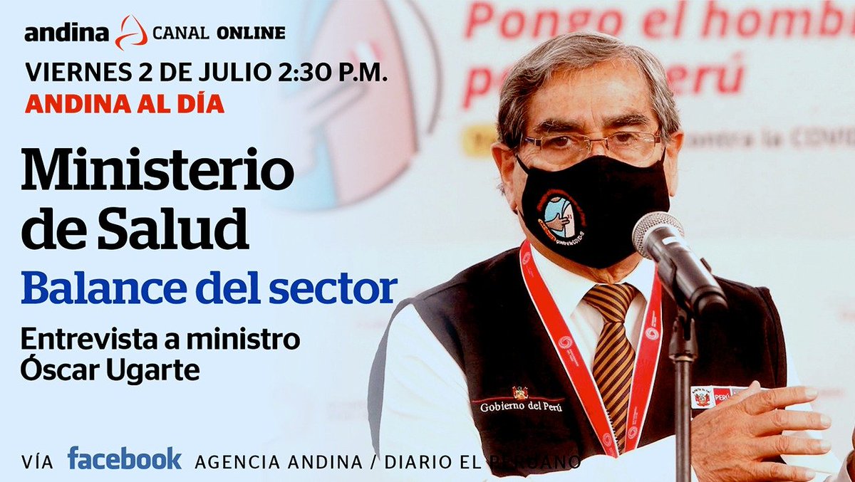 Agencia_Andina's tweet photo. Hoy en #AndinaCanalOnline sigue la entrevista al ministro de Salud, Óscar Ugarte, en el programa #AndinaAlDía con @cesarchaman.

📹 https://t.co/CzaZncWUNH https://t.co/h3BjVBy1WZ