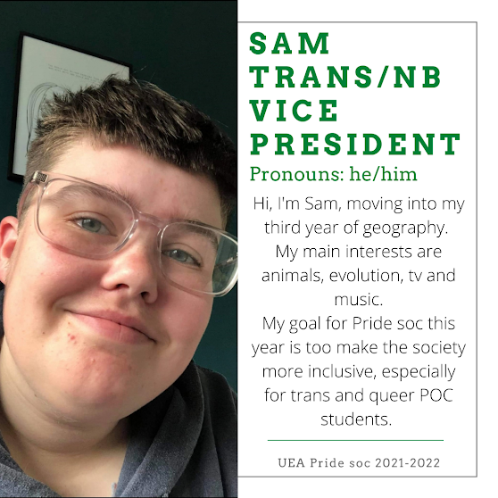 UEAPride's tweet photo. Meet your new committee for 2021-2022! 
Milo - President
Louise - Secretary
Elise - Treasurer
Sam - Trans/NB Vice President 
(1/3) https://t.co/AKU9msFD00